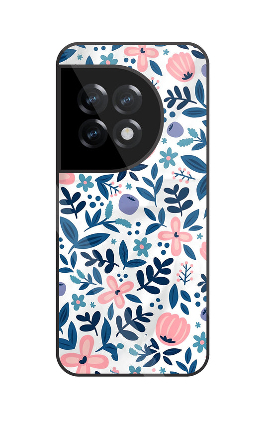 Blue-Pink Flower Pattern Glass Case For OnePlus 11R