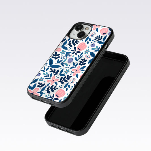 Blue-Pink Flower Pattern Glass Case For OnePlus Nord