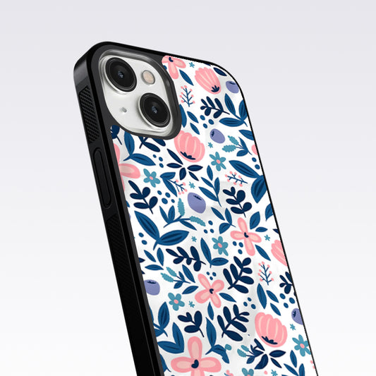 Blue-Pink Flower Pattern Glass Case For Nothing Phone 2A
