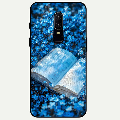 Blue Bloom Tales Glass Case captured at a warm angle highlighting cool hues, gloss, and edge clarity.