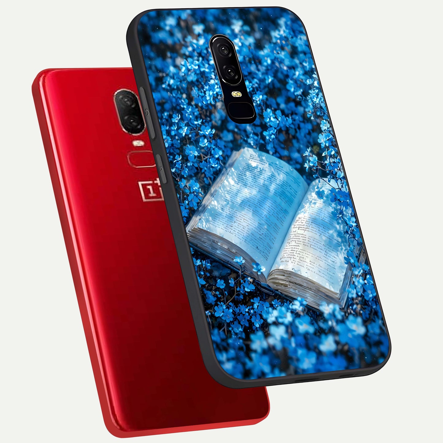 Blue Bloom Tales Glass Case displayed upright for calm floral visibility and premium finish.