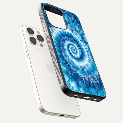 Blue Galaxy Wave Glass Case for iPhone 15 Pro Max floating mockup revealing cosmic depth and curved-edge texture