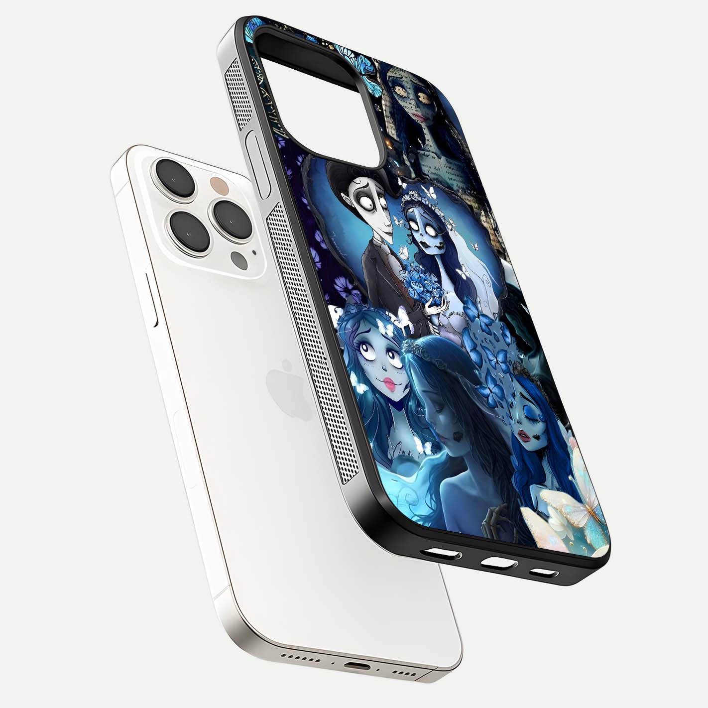 Butterfly Ghost Soul Glass Case for iPhone 15 Pro Max floating mockup showcasing spirit-like butterfly detail and gloss