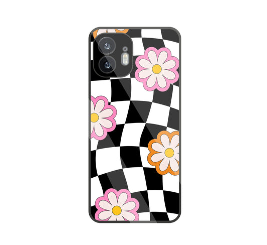 Check Pattern with flowers Glass Case For Nothing Phone 2