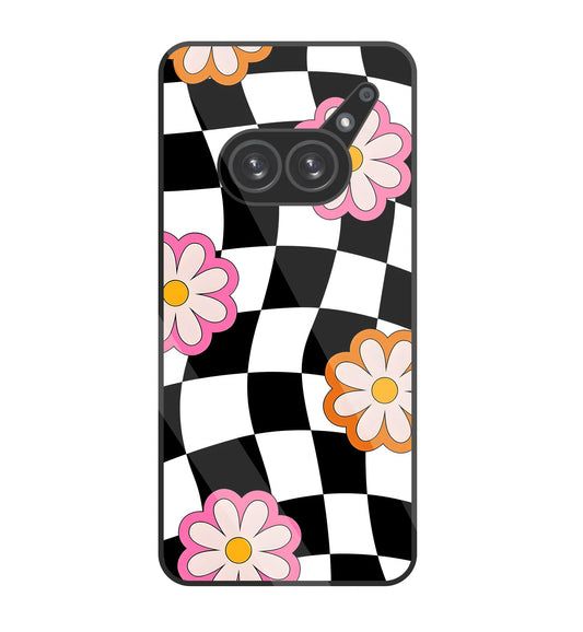 Check Pattern With Flowers Glass Case For Nothing Phone 2A