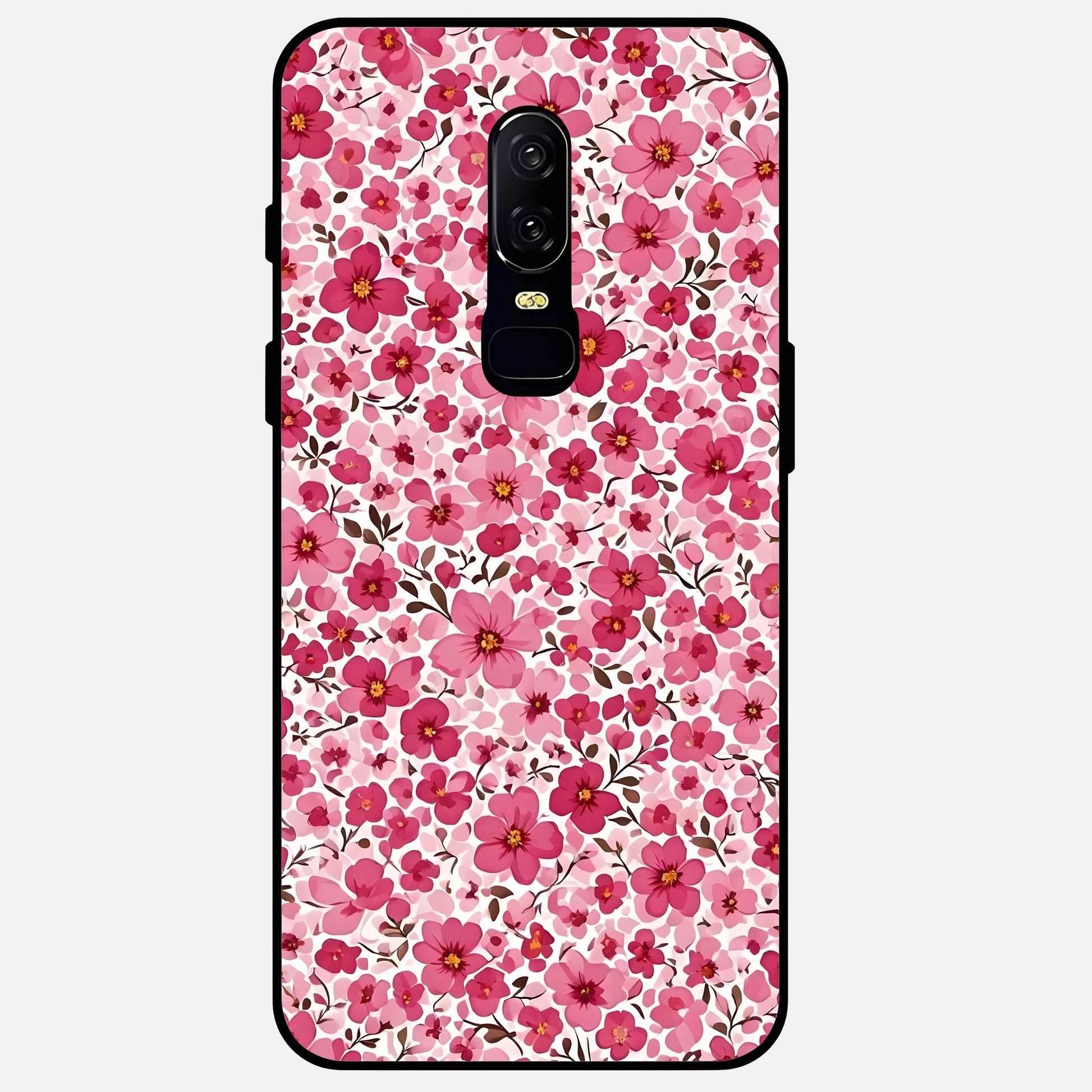 Cherry Blossom Charm Glass Case captured at a warm angle highlighting delicate petals, gloss, and edge clarity.