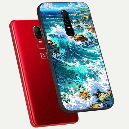 Coastal Blue Waves Glass Case displayed upright for serene ocean visibility and premium finish.