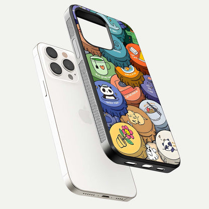Coins Patterns Glass Case for iPhone 15 Pro Max floating mockup showing reflection depth and smooth tone