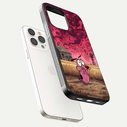 Courage Under Sky Glass Case for iPhone 15 Pro Max floating mockup showing shine reflection and clean edges