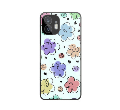 Cute Line Art Flowers glass Case For Nothing Phone 2