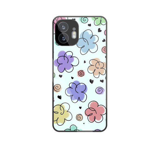 Cute Line Art Flowers glass Case For Nothing Phone 2