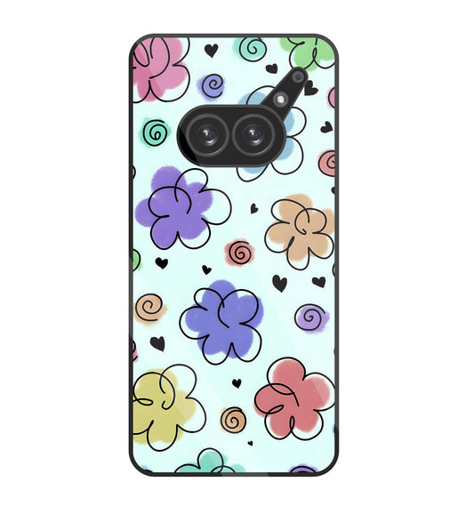 Cute Line Art Flowers Glass Case For Nothing Phone 2A