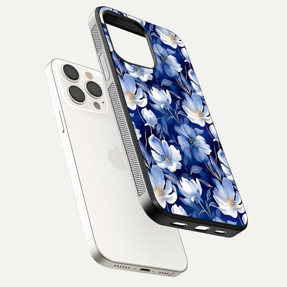Cute Floral Patterns Glass Case for iPhone 15 Pro Max floating mockup showing shine depth and design clarity