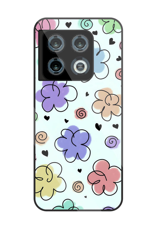 Cute Line Art Flowers Glass Case For OnePlus 10 Pro