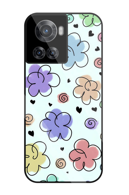 Cute Line Art Flowers Glass Case For OnePlus 10R