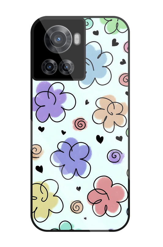 Cute Line Art Flowers Glass Case For OnePlus 10R