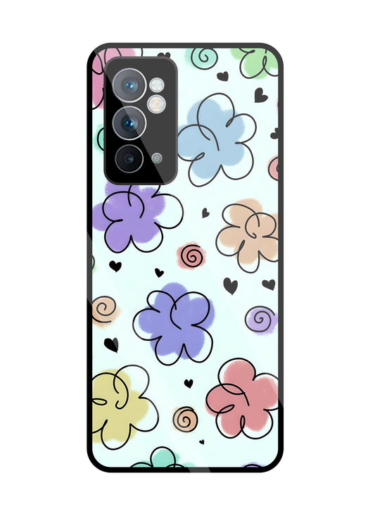 Cute Line Art Flowers Glass Case For OnePlus 9RT
