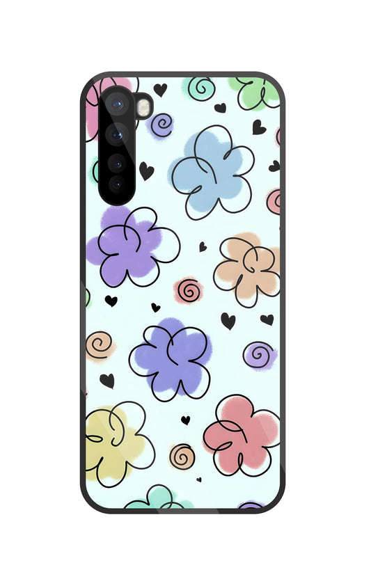 Cute Line Art Flowers Glass Case For OnePlus Nord