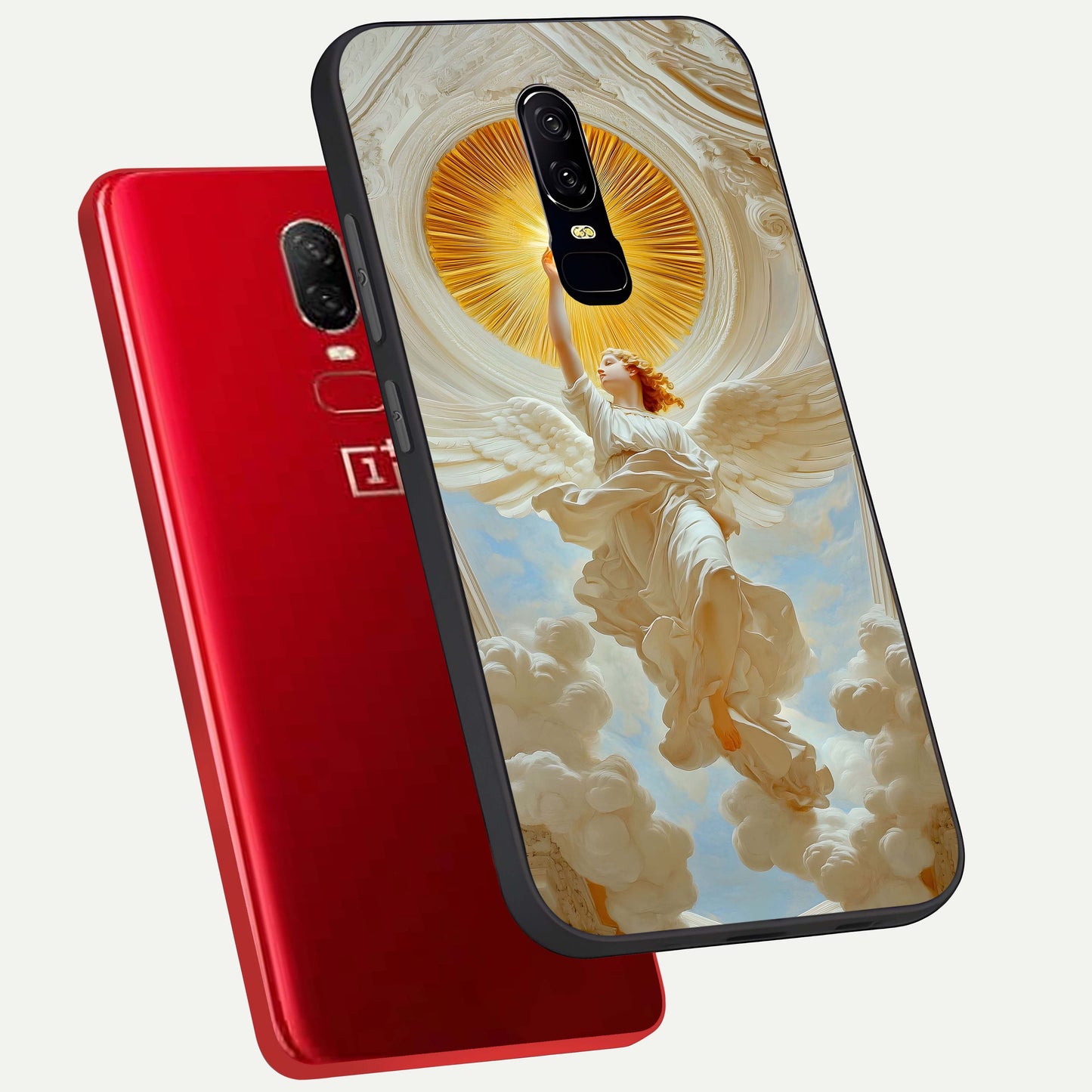 Divine Light Angel Glass Case displayed upright for celestial spiritual visibility and premium finish.