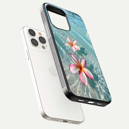 Floating Bloom Bliss Glass Case for iPhone 15 Pro Max floating mockup showing HD gloss shine and floral texture