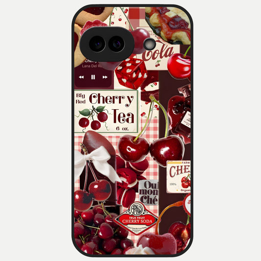  Aesthetic Cherry Tea Glass Case for Google Pixel 10A back cover – full design glossy printed glass finish