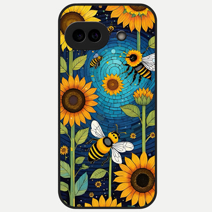  Bees And Sunflowers Glass Case for Google Pixel 10A back cover – full design glossy printed glass finish