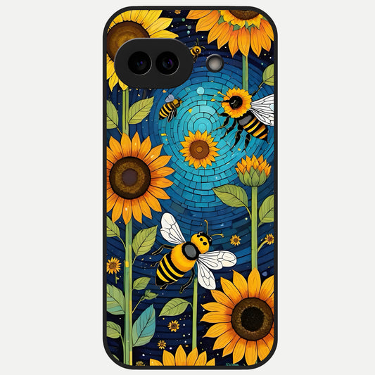  Bees And Sunflowers Glass Case for Google Pixel 10A back cover – full design glossy printed glass finish