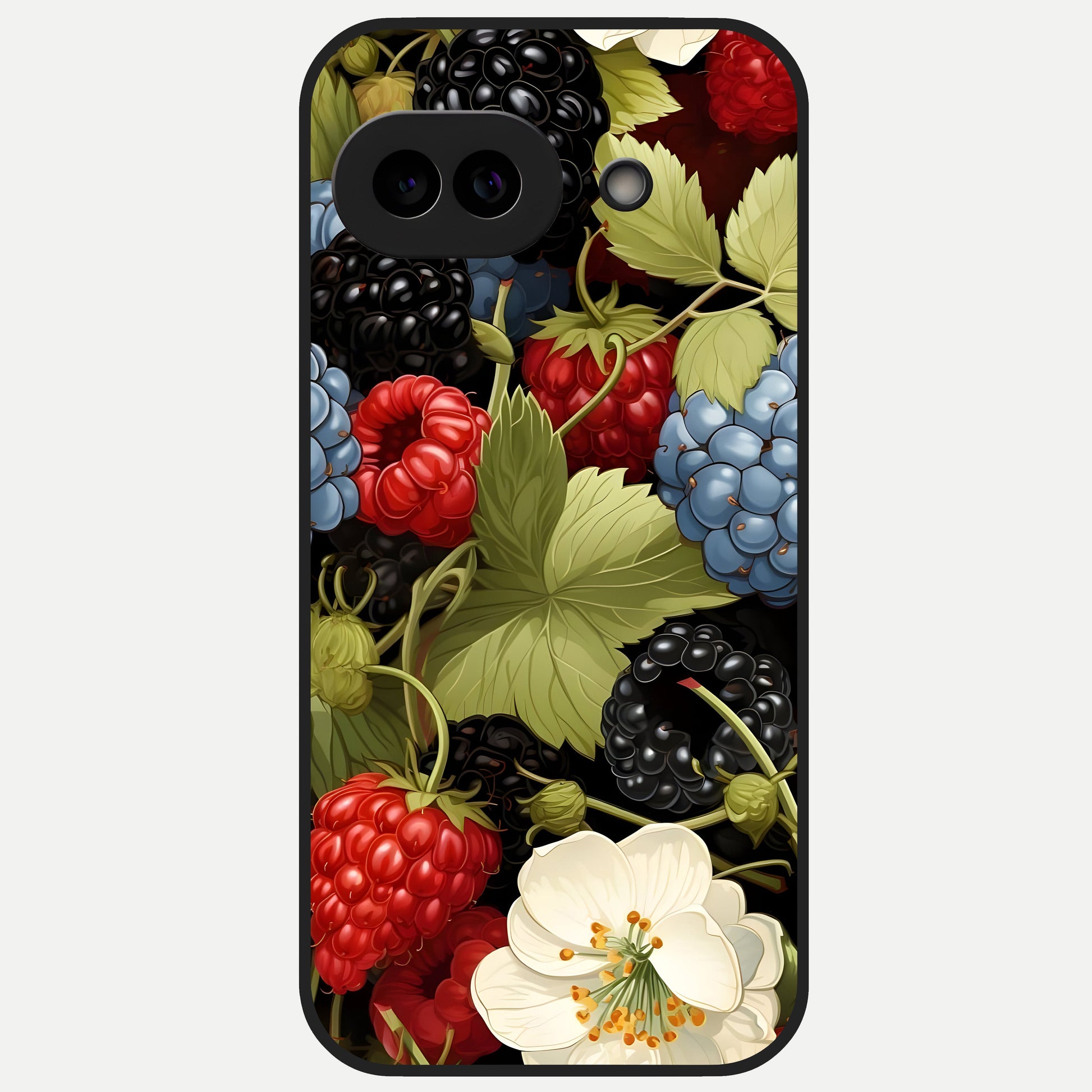  Berry Bloom Charm Glass Case for Google Pixel 10A back cover – full design glossy printed glass finish