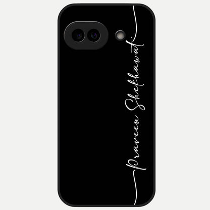  Black Tune Custom Name Glass Case for Google Pixel 10A back cover – full design glossy printed glass finish