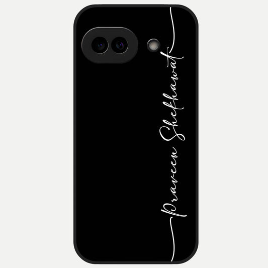  Black Tune Custom Name Glass Case for Google Pixel 10A back cover – full design glossy printed glass finish