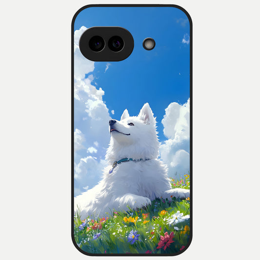  Blissful Cloud Pup Glass Case for Google Pixel 10A back cover – full design glossy printed glass finish