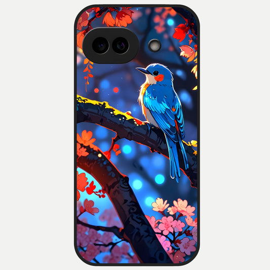  Blooming Spendor Bird Glass Case for Google Pixel 10A back cover – full design glossy printed glass finish