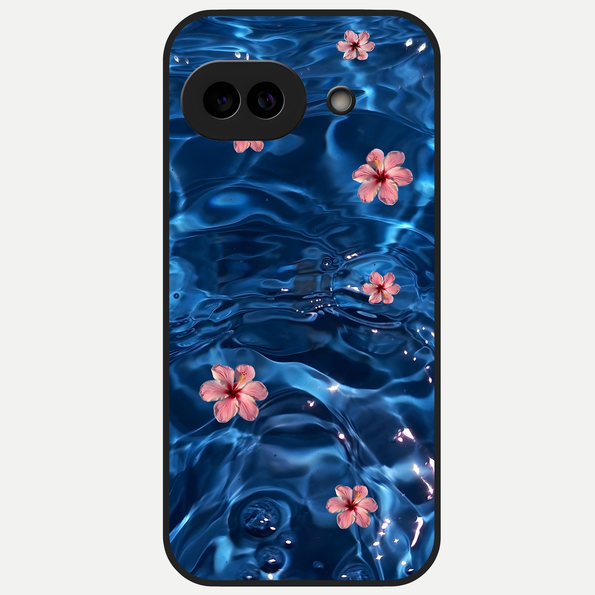  Blooming Water Drift Glass Case for Google Pixel 10A back cover – full design glossy printed glass finish