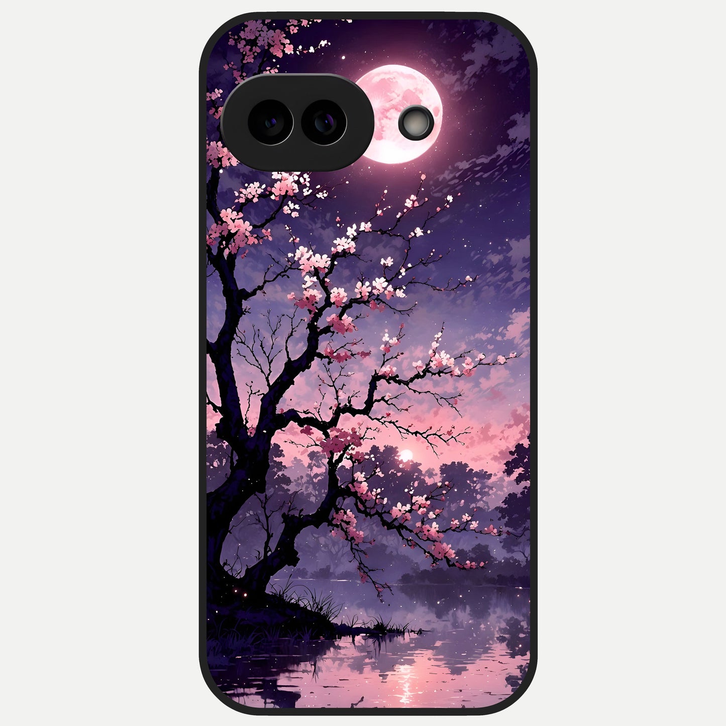  Blossom Pink Moon Glass Case for Google Pixel 10A back cover – full design glossy printed glass finish
