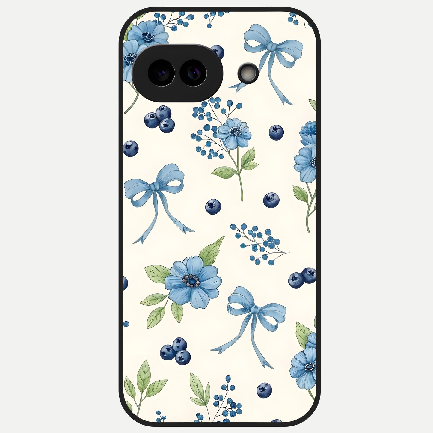  Blue Flower And Bow Glass Case for Google Pixel 10A back cover – full design glossy printed glass finish