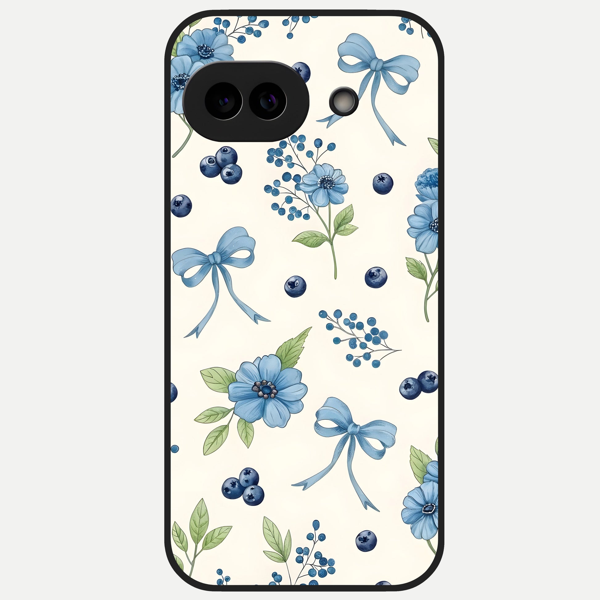  Blue Flower And Bow Glass Case for Google Pixel 10A back cover – full design glossy printed glass finish