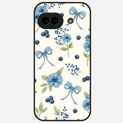  Blue Flower And Bow Glass Case for Google Pixel 10A back cover – full design glossy printed glass finish