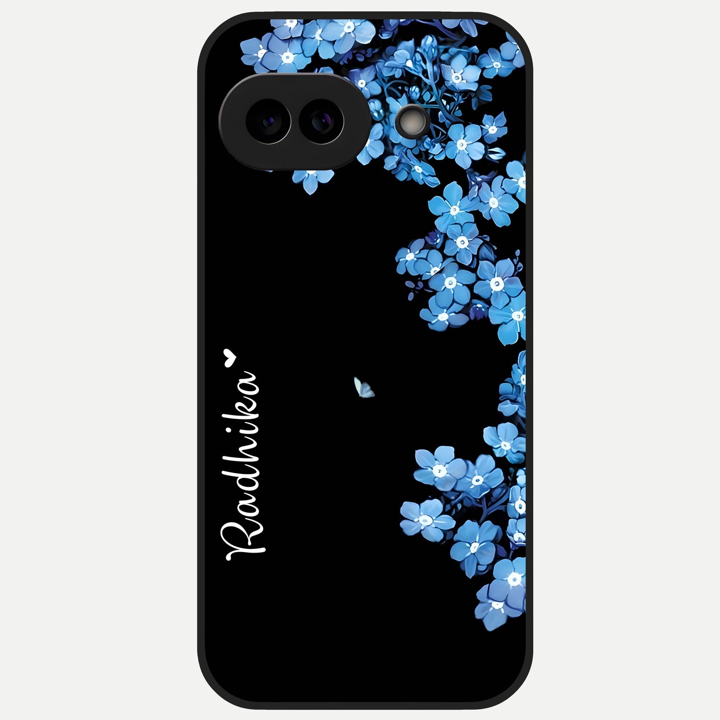  Blue Petal Dream Custom Name Glass Case for Google Pixel 10A back cover – full design glossy printed glass finish