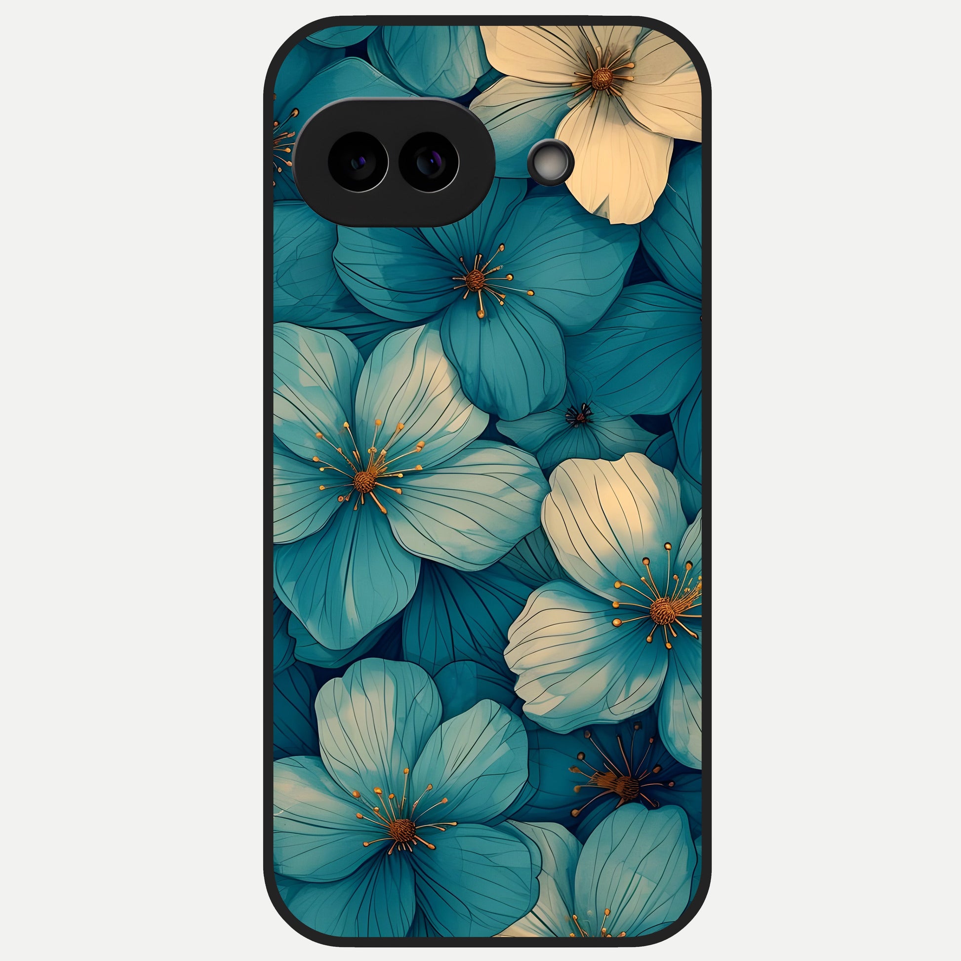  Blue Shade Floral Glass Case for Google Pixel 10A back cover – full design glossy printed glass finish
