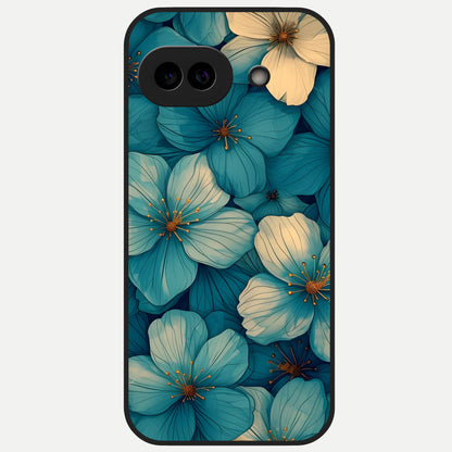  Blue Shade Floral Glass Case for Google Pixel 10A back cover – full design glossy printed glass finish