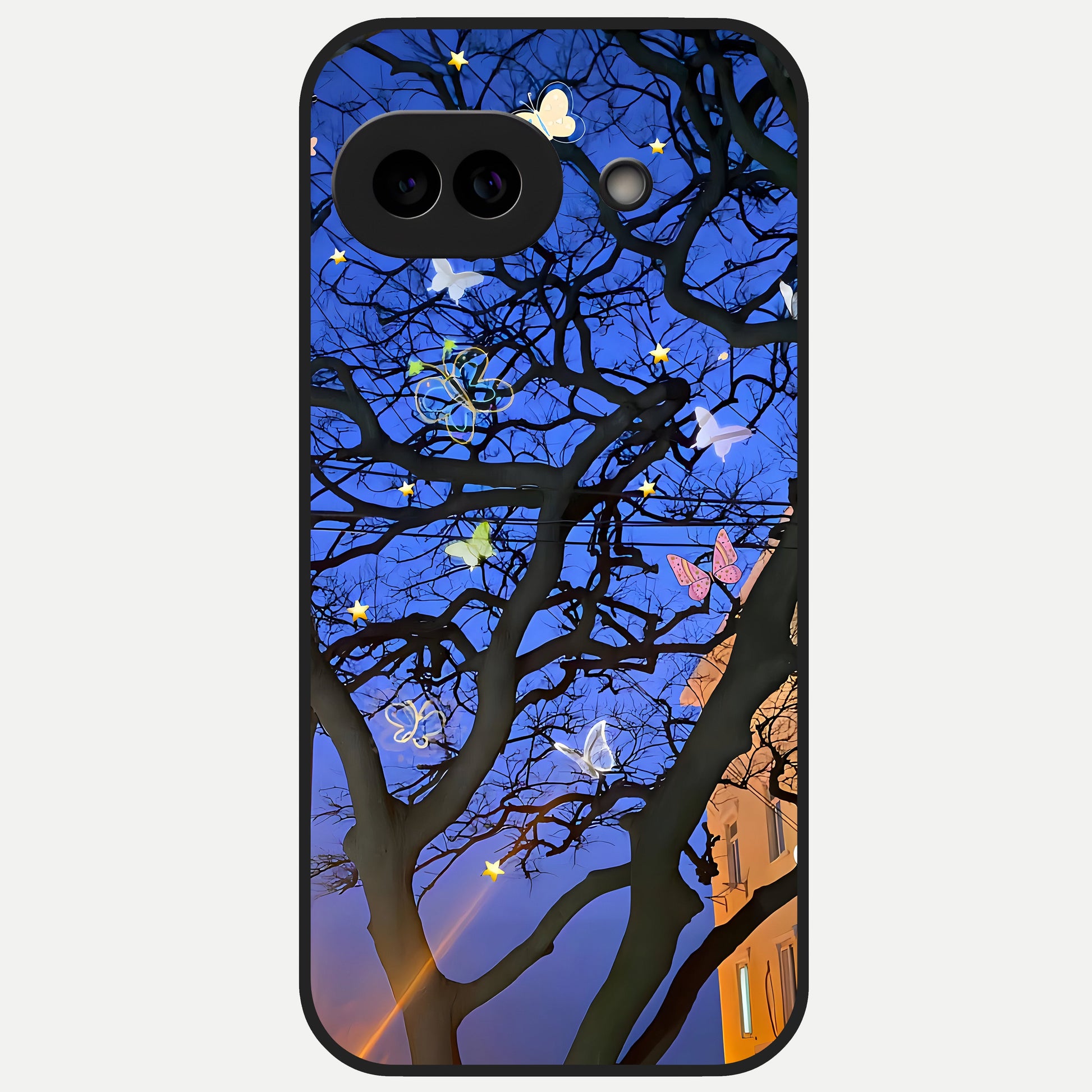  Butterfly Night Magic Glass Case for Google Pixel 10A back cover – full design glossy printed glass finish
