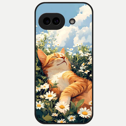  Cat And Flowers View Glass Case for Google Pixel 10A back cover – full design glossy printed glass finish
