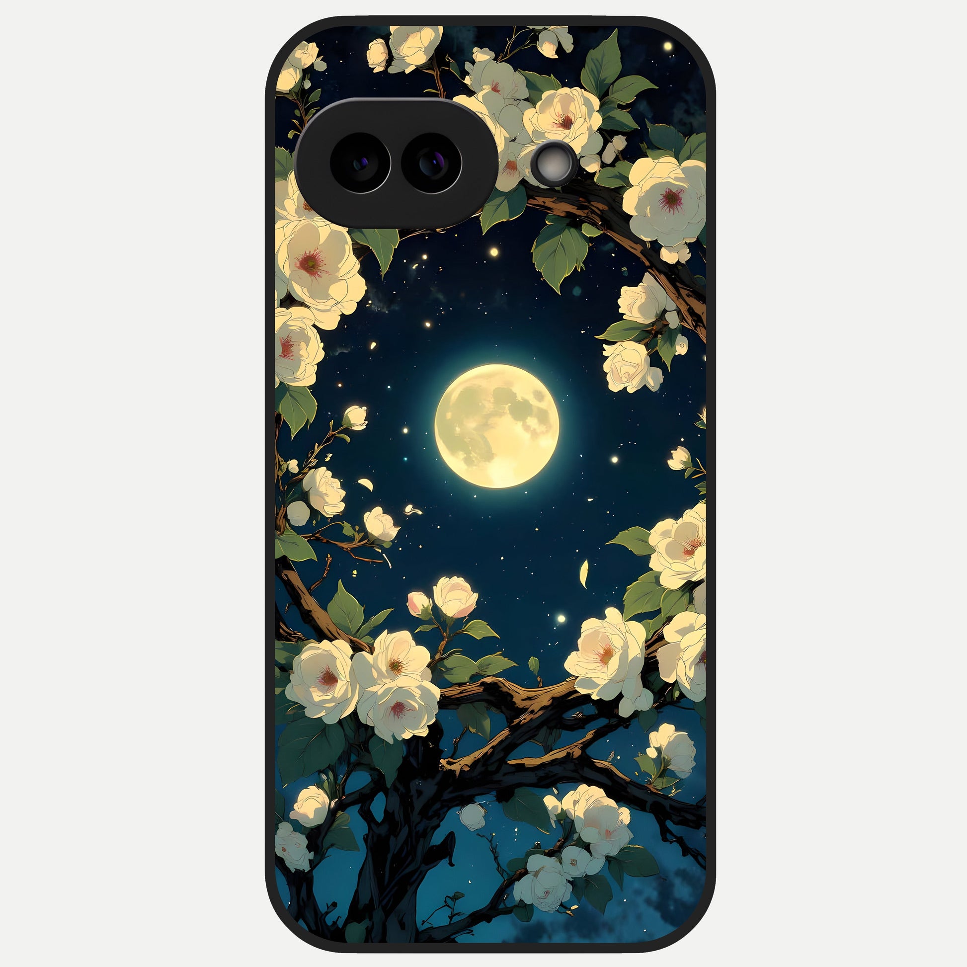  Celestial Moon And Flower Glass Case for Google Pixel 10A back cover – full design glossy printed glass finish