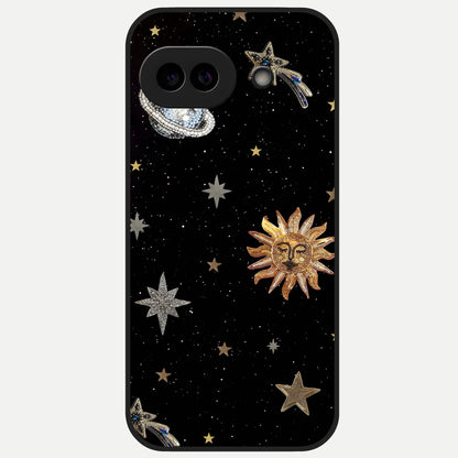  Celestial Moon With Stars Glass Case for Google Pixel 10A back cover – full design glossy printed glass finish