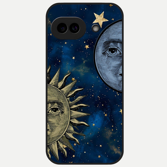  Celestial Moon With Sun Glass Case for Google Pixel 10A back cover – full design glossy printed glass finish