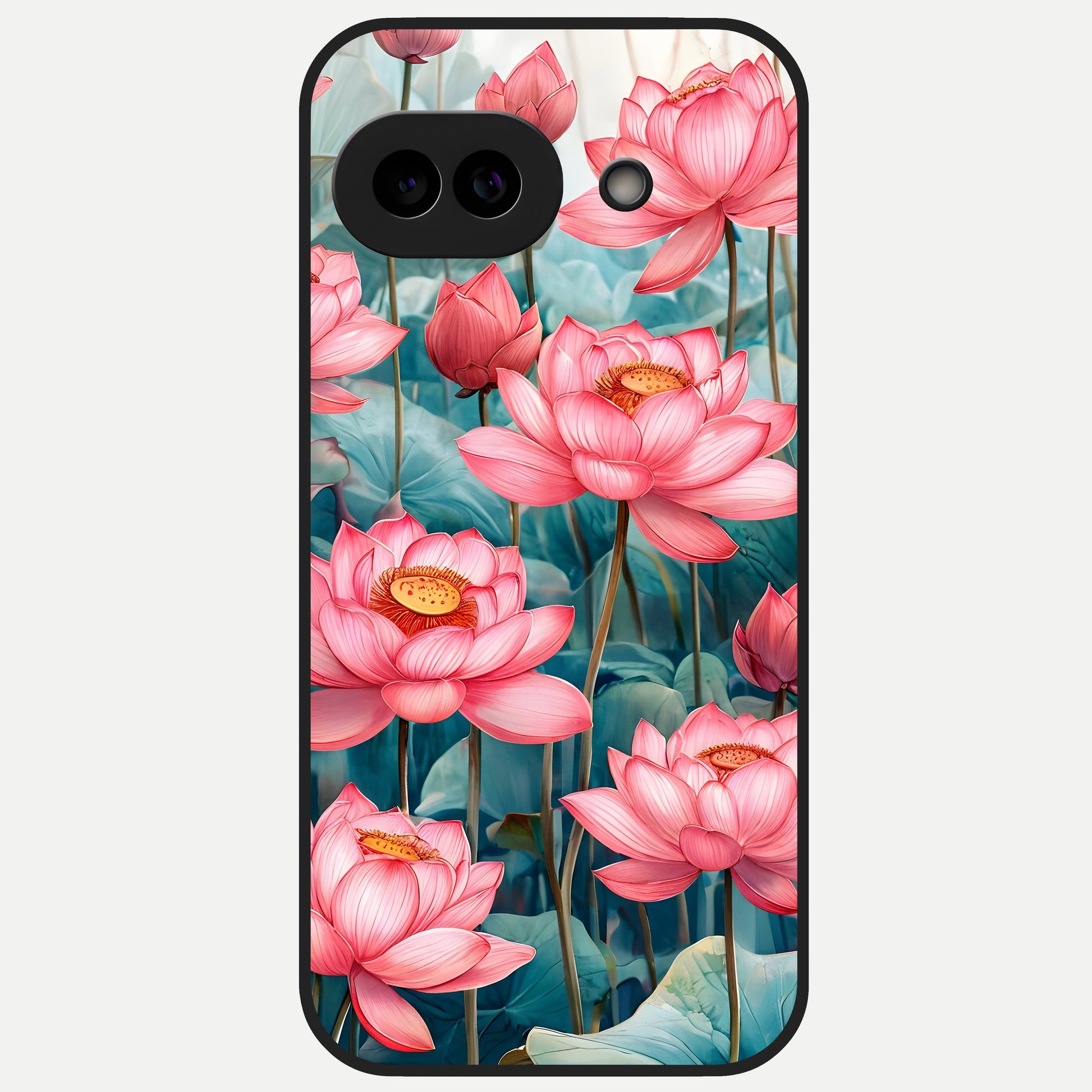  Celestial Pink Lotus Glass Case for Google Pixel 10A back cover – full design glossy printed glass finish