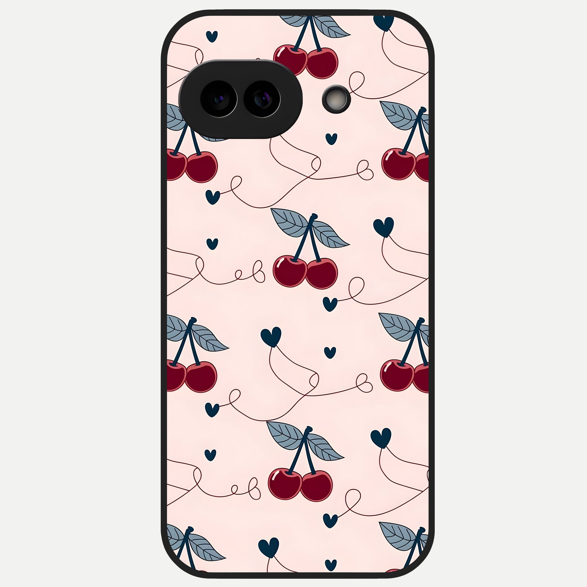  Cherry Heart Line Glass Case for Google Pixel 10A back cover – full design glossy printed glass finish