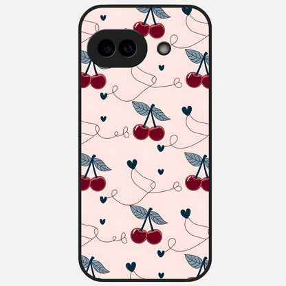  Cherry Heart Line Glass Case for Google Pixel 10A back cover – full design glossy printed glass finish