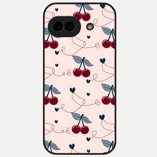  Cherry Heart Line Glass Case for Google Pixel 10A back cover – full design glossy printed glass finish