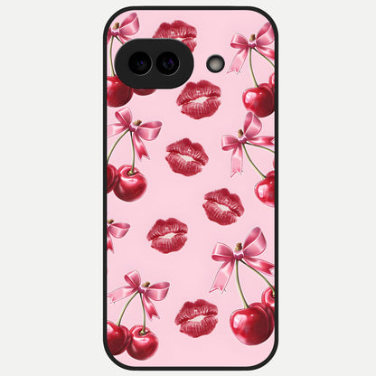  Cherry With Lips Glass Case for Google Pixel 10A back cover – full design glossy printed glass finish